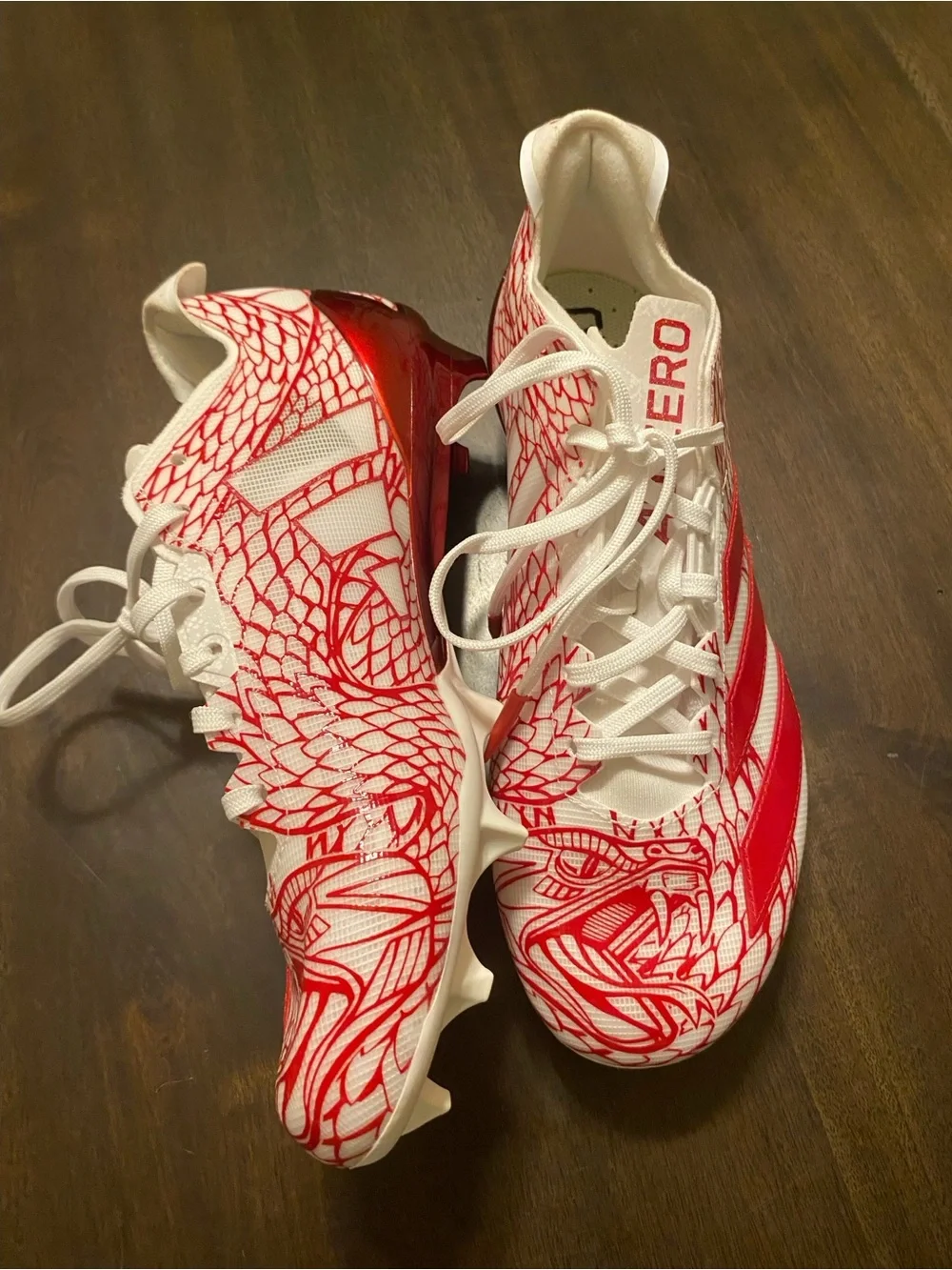 adidas Adizero Electric Football Cleats - White & Red Dragon Graphic
